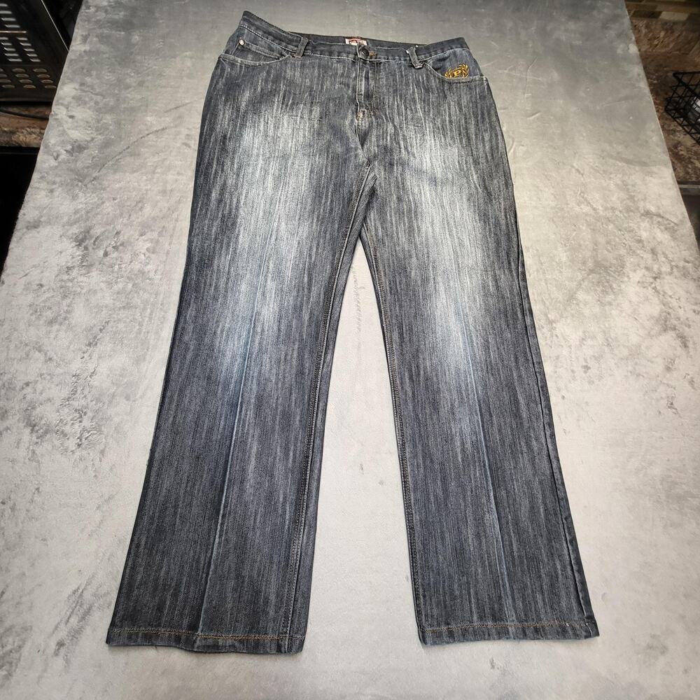 Phat Farm Jeans Mens 38x30 Blue Classic Straight Leg Embroidered Pockets